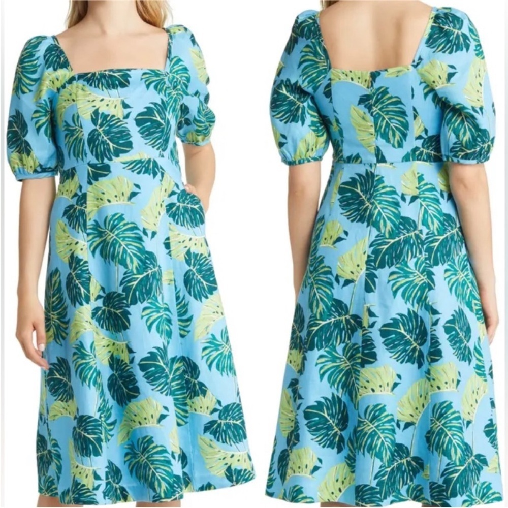 Draper James June Floral Linen Midi Dress Size 14 NWT